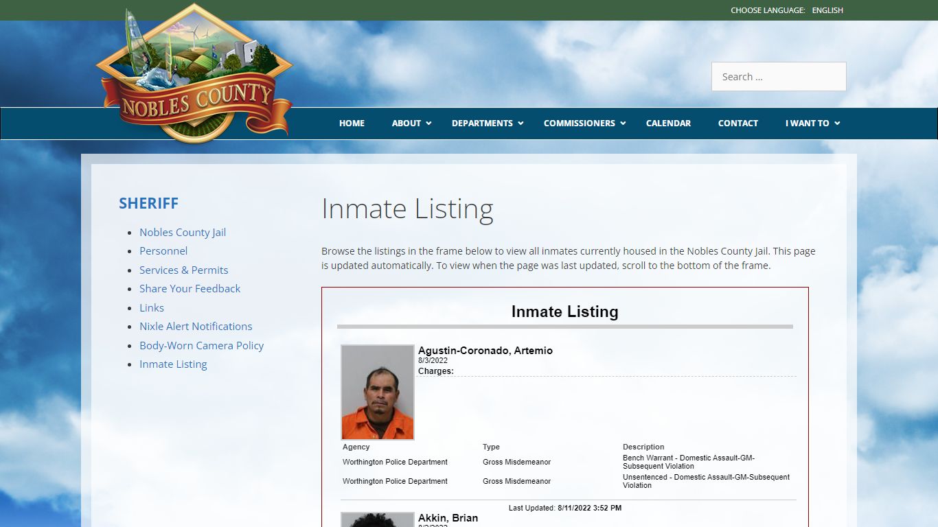Inmate Listing – Nobles County Minnesota